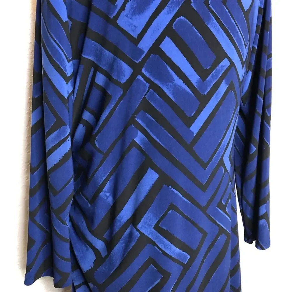 Lauren Ralph Lauren blue black geometric ruched side midi dress size 16W